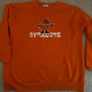 Syracuse University orange and white crewneck sweatshirt.